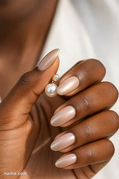 Close-up of almond nails with a champagne ombre fading into nude — look 2