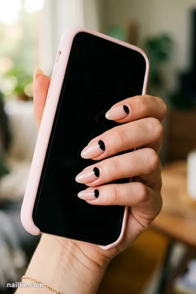 Close-up of almond nails with clean negative space half-moons — look 2