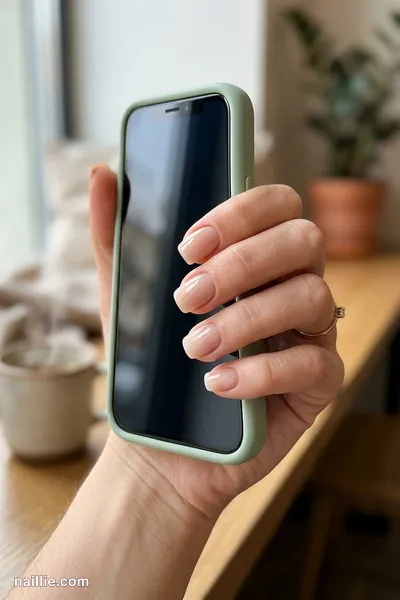 Close-up of short square nails with a nude beige ombre fading into nude — look 3