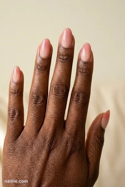 Close-up of oval nails with a soft pink nude ombre fading into nude — look 2