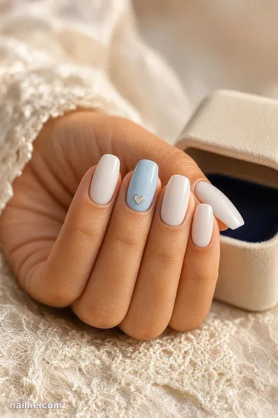 Close-up of coffin nails with a secret something-blue accent nail — look 3