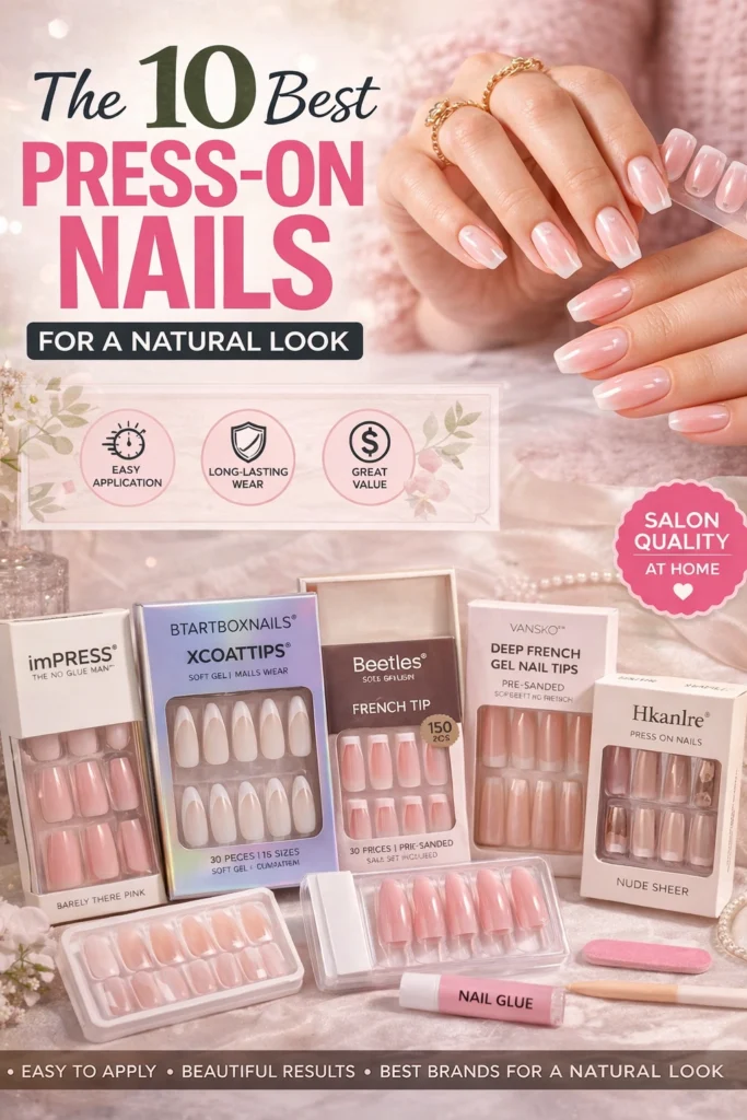 Best press-on nails for a natural look featuring soft gel and nude designs with seamless cuticle fit