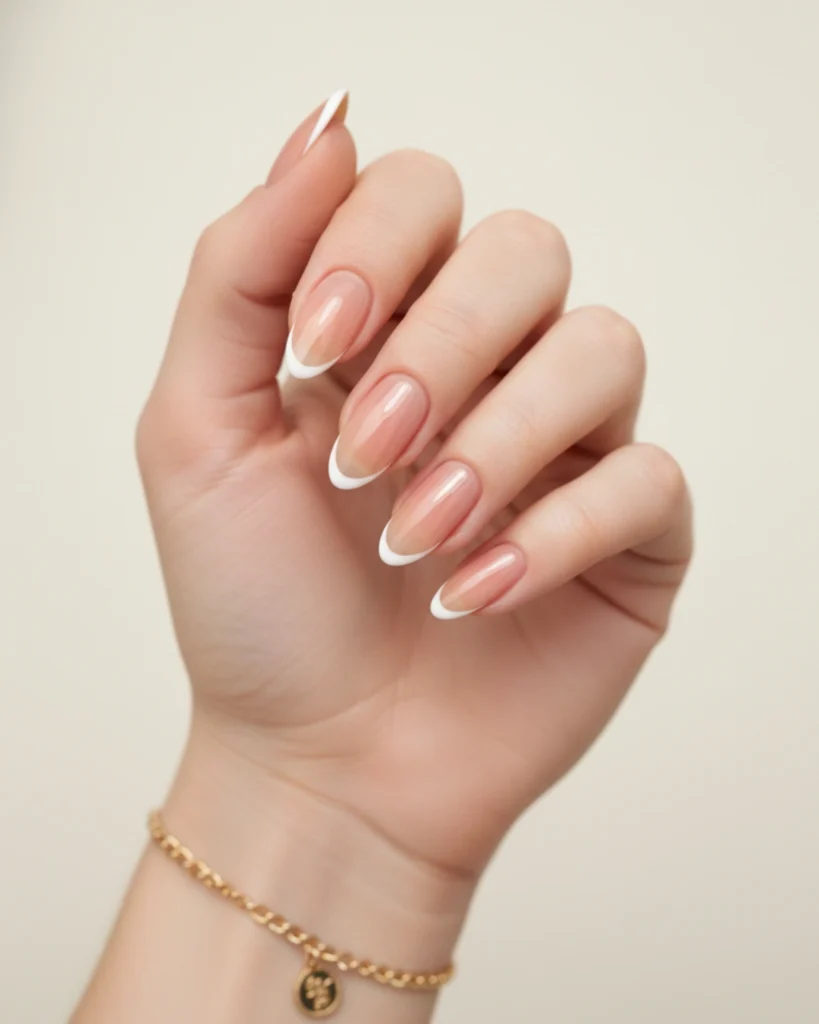 A hand showcasing a trendy matte pastel blue manicure with a simple white daisy accent nail for spring 2026.